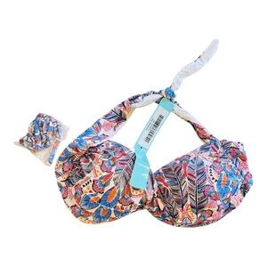 Melissa Odabash Martinique Printed Bandeau Top in Feathers NWT